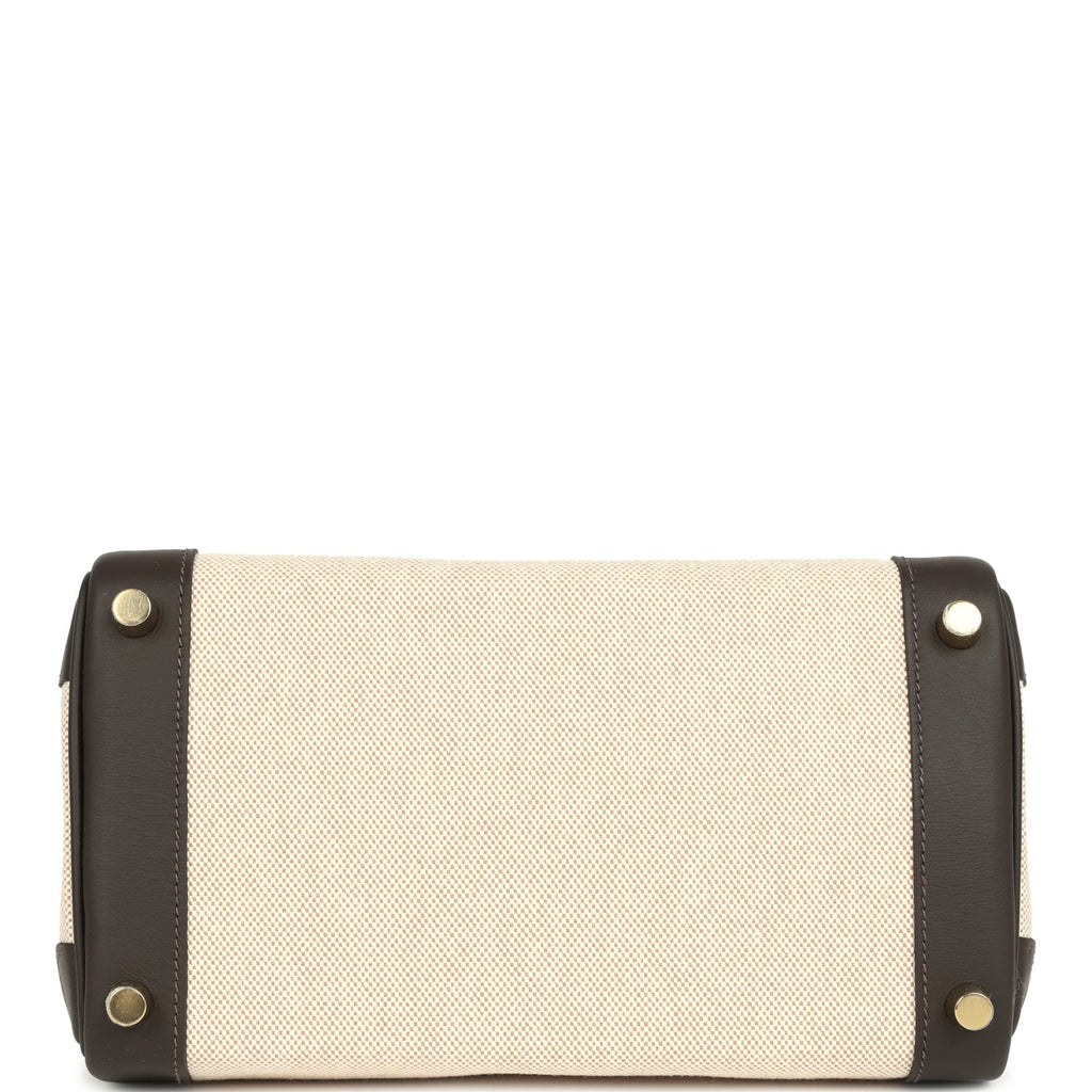 Hermes Birkin 25 Ecru and Beige Toile H Canvas and Bai Brun Swift Gold Hardware - Image 7