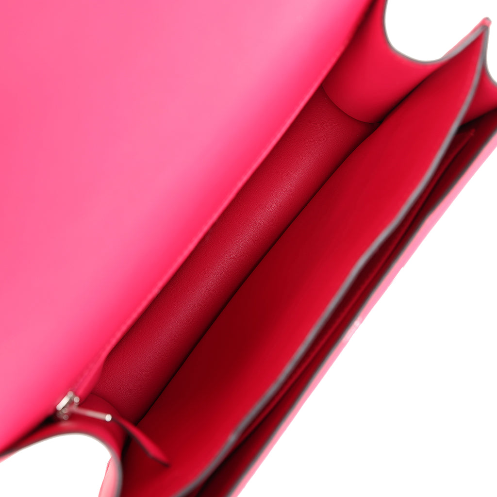 Pre-owned Hermes Constance 24 Rose Shocking and Ecru Toile H Berline and Framboise Swift Palladium Hardware - Image 10