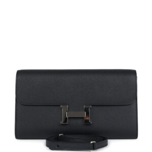 Pre-owned Hermes Constance Wallet To Go Black Epsom Palladium Hardware