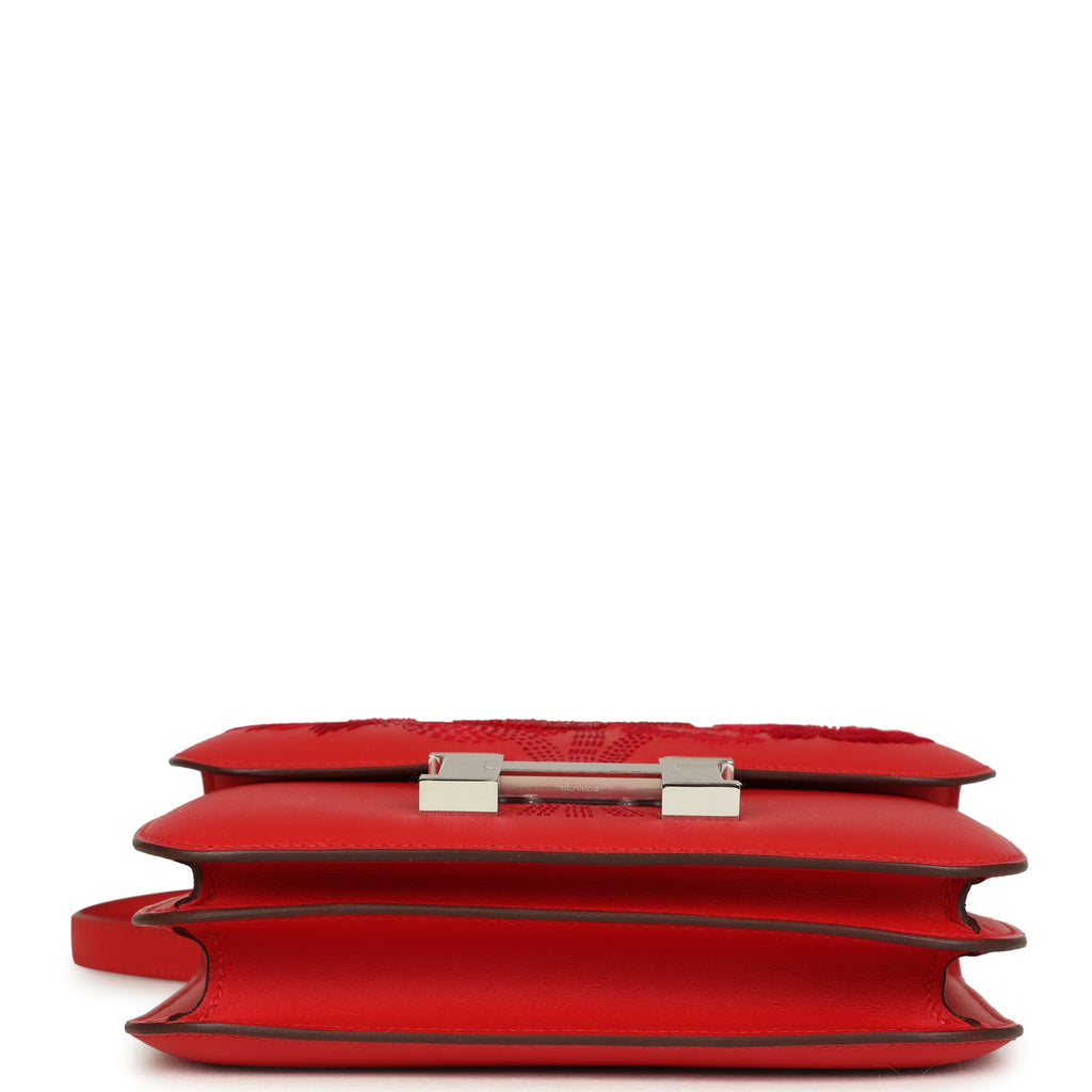 Hermes Constance 18 "Dancing Flowers" Rouge De Coeur Embroidered Swift Palladium Hardware - Image 7