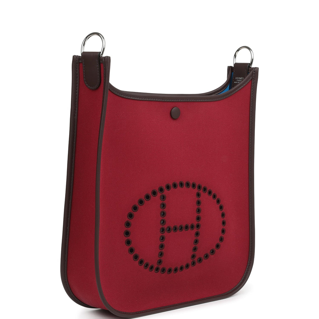 Hermes Neo Evelyne PM Rubis Officier Canvas and Rouge Sellier Swift Palladium Hardware - Image 3