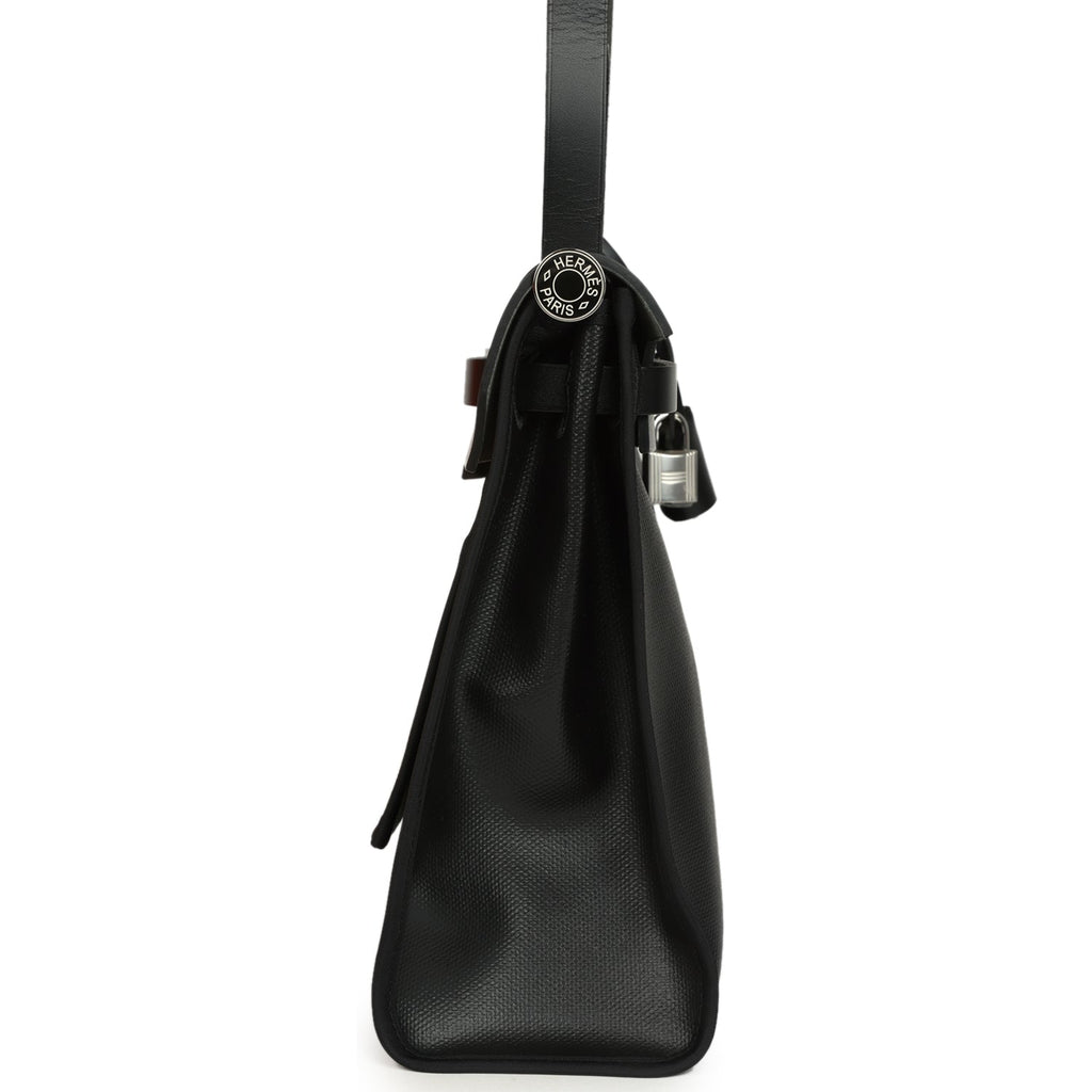 Hermes Herbag Zip PM 31 Black and Ecru Toile H Berline and Black Vache Hunter Palladium Hardware - Image 4