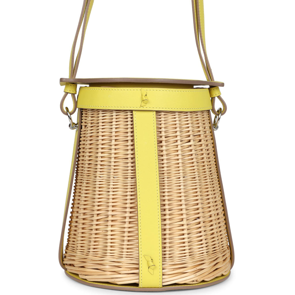 Hermes Farming Picnic Bag Lime Swift and Naturel Osier Wicker Palladium Hardware - Image 6