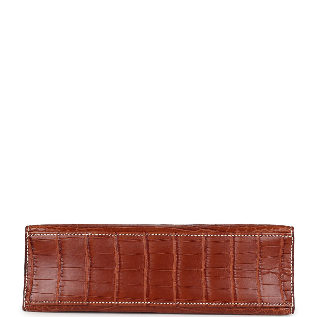 Vintage Hermes Kelly Pochette Fauve Matte Niloticus Crocodile Ruthenium Hardware - Image 7