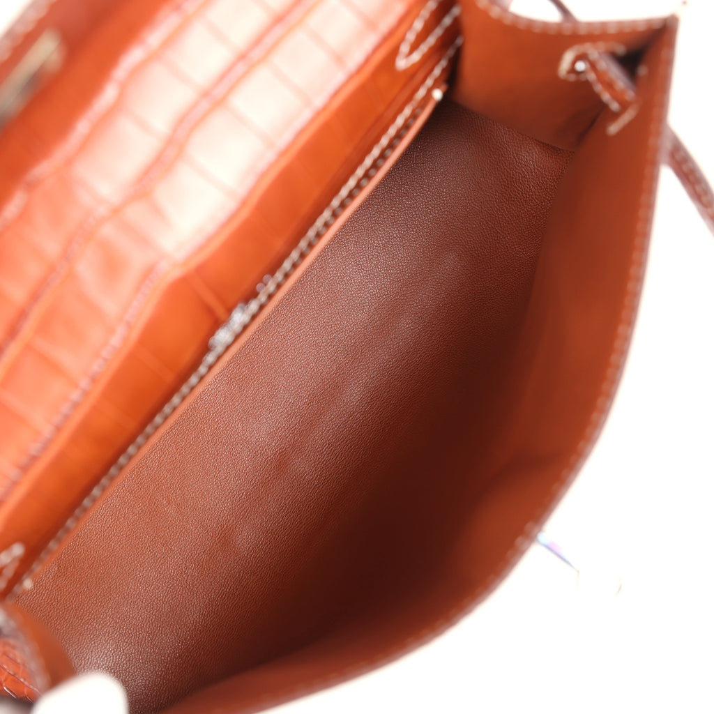 Vintage Hermes Kelly Pochette Fauve Matte Niloticus Crocodile Ruthenium Hardware - Image 9