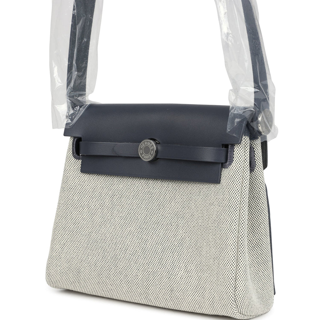 Hermes Herbag Zip 20 Mini Ecru and Ardoise Toile H Canvas and Ardoise Vache Hunter Palladium Hardware - Image 6