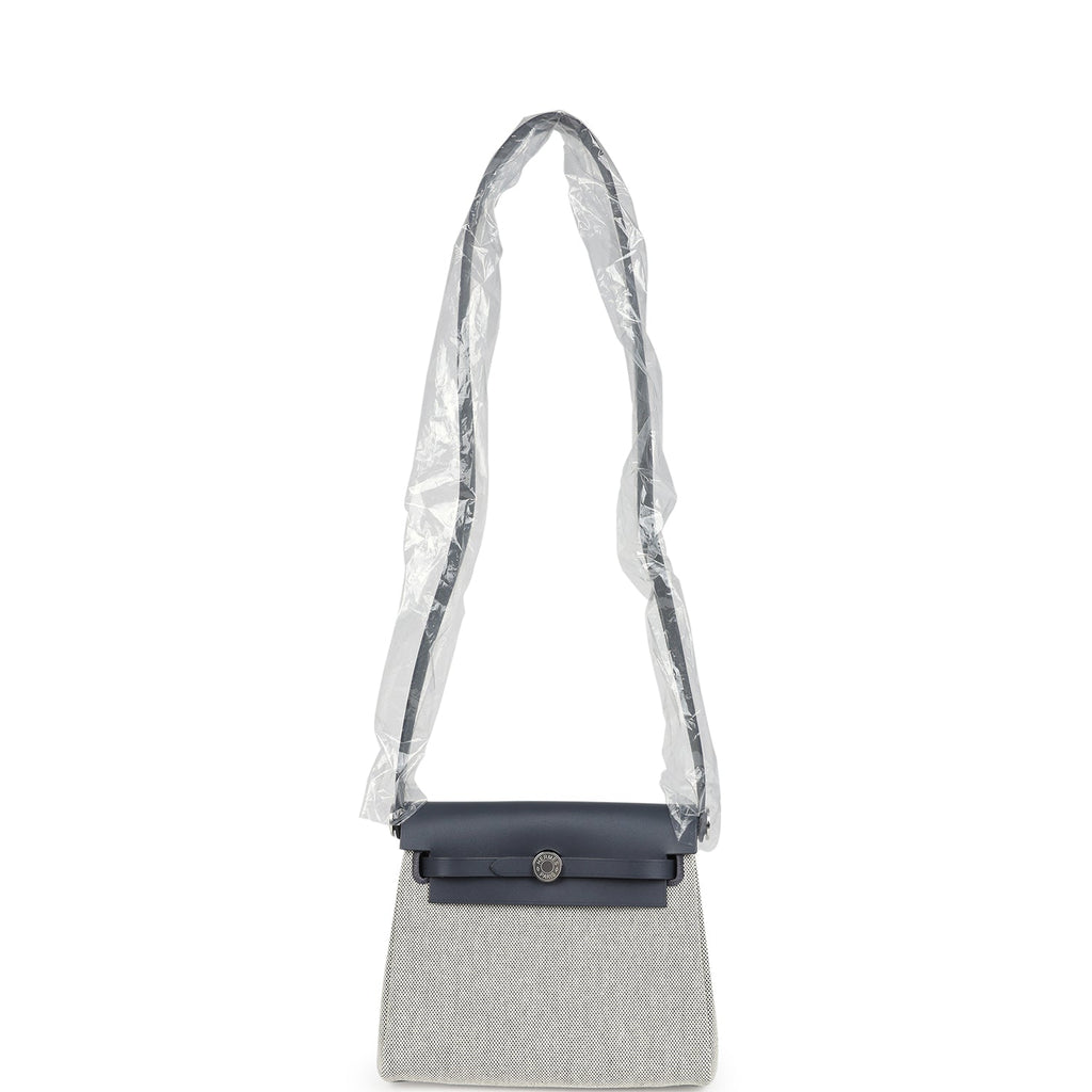 Hermes Herbag Zip 20 Mini Ecru and Ardoise Toile H Canvas and Ardoise Vache Hunter Palladium Hardware - Image 10