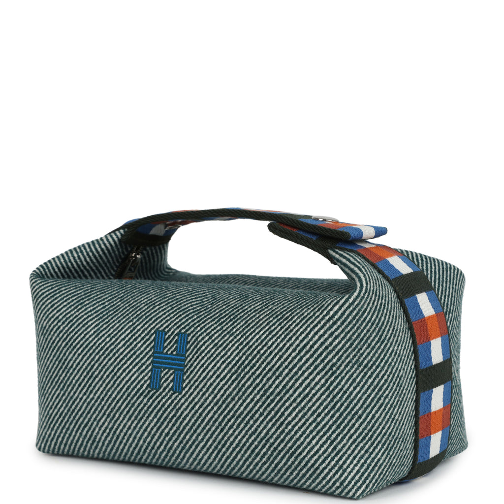 Hermes Bride-A-Brac Au Carre Case PM Vert Foret H Natte Canvas and Wool Palladium Hardware - Image 6
