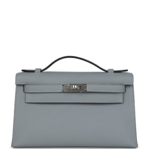 Hermes Kelly Pochette Gris Pantin Swift Palladium Hardware