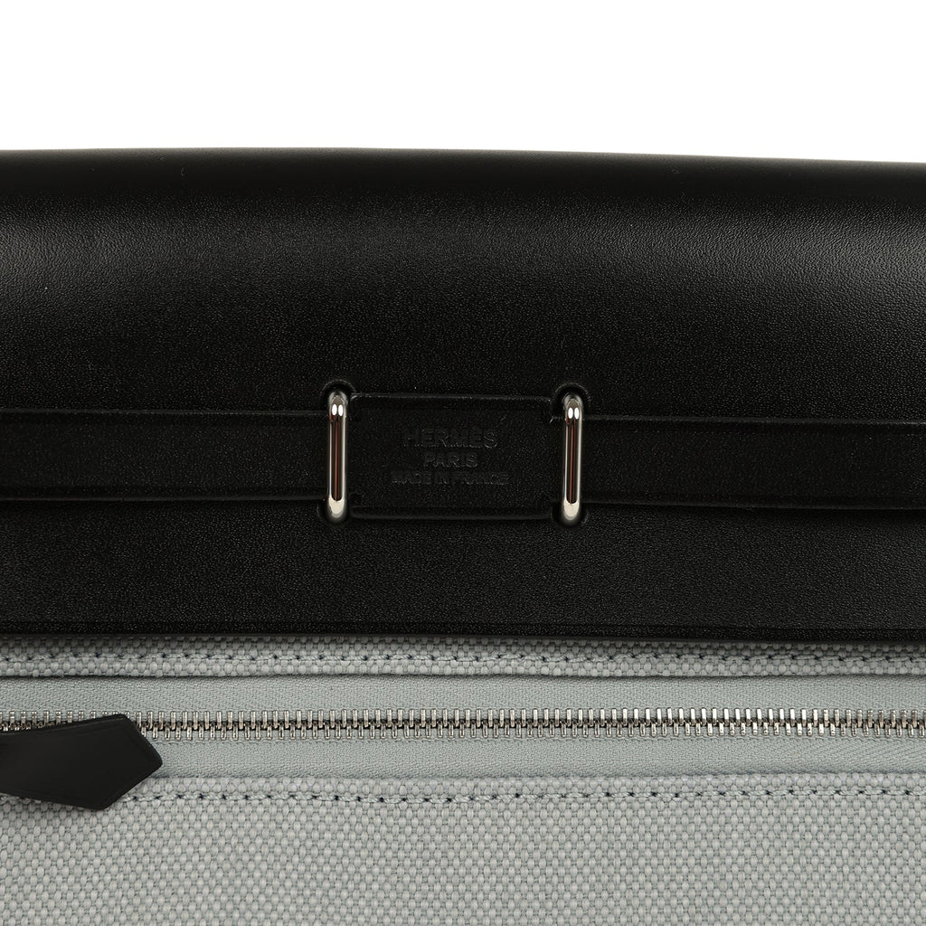 Hermes Herbag Zip 20 Mini Gris Pantin Toile Militaire Canvas and Black Vache Hunter Palladium Hardware - Image 7