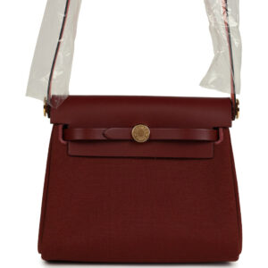 Hermes Herbag Zip 20 Mini Rouge H Toile Militaire Canvas and Vache Hunter Gold Hardware