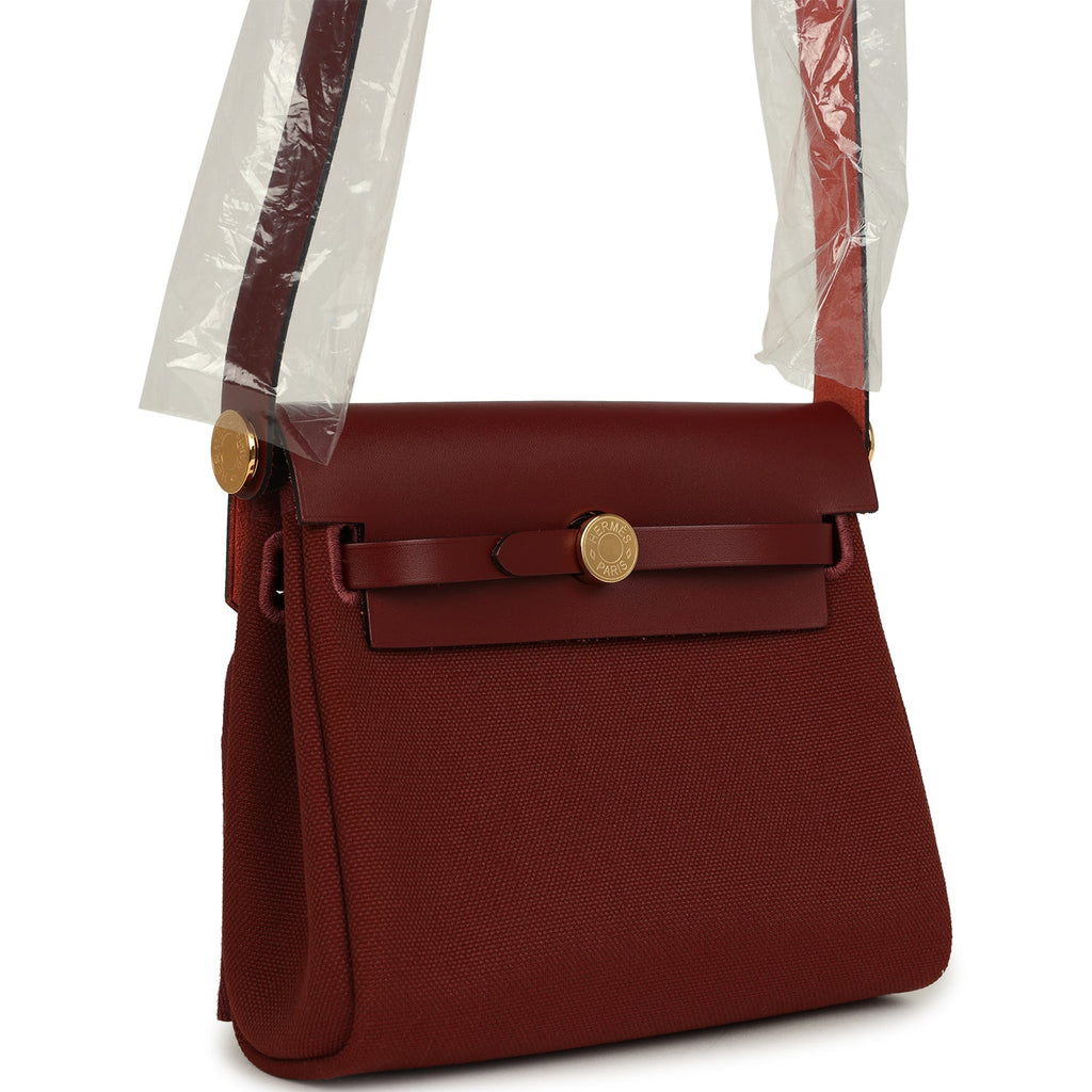Hermes Herbag Zip 20 Mini Rouge H Toile Militaire Canvas and Vache Hunter Gold Hardware - Image 3