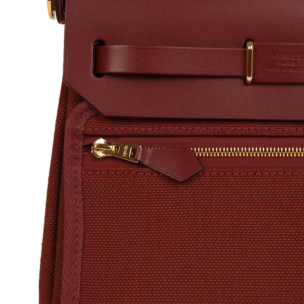 Hermes Herbag Zip 20 Mini Rouge H Toile Militaire Canvas and Vache Hunter Gold Hardware - Image 8