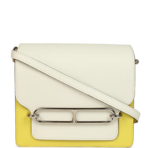 Hermes Mini Sac Roulis Bi-color White and Lime Evercolor Palladium Hardware