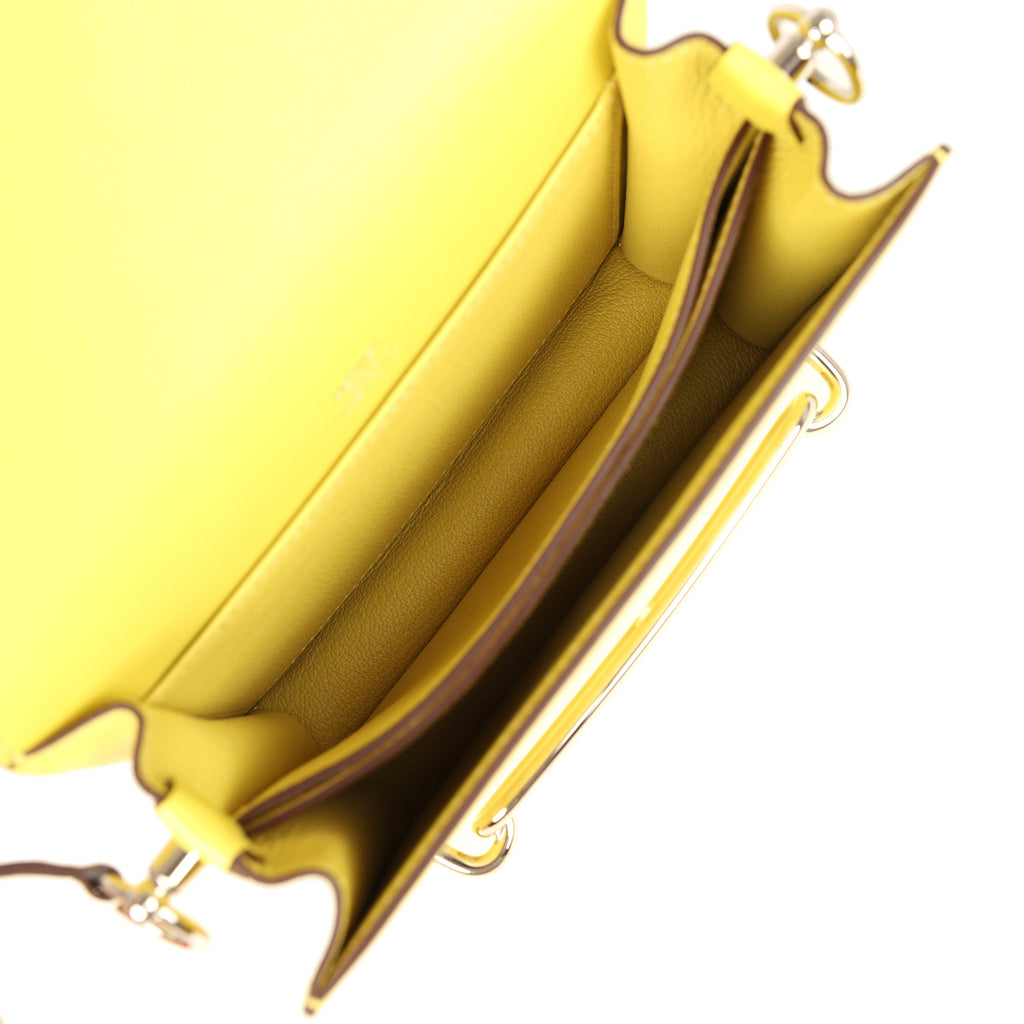 Hermes Mini Sac Roulis Bi-color White and Lime Evercolor Palladium Hardware - Image 9