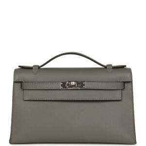 Pre-owned Hermes Kelly Pochette Gris Meyer Swift Paladium Hardware