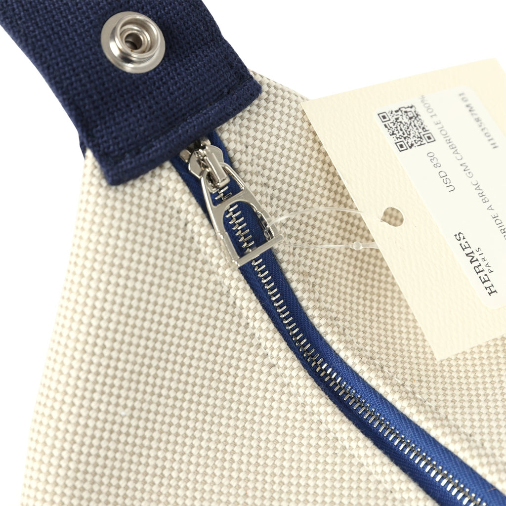 Hermes Bride A Brac Cabriole GM Gris Perle and Bleu Canvas Palladium Hardware - Image 10