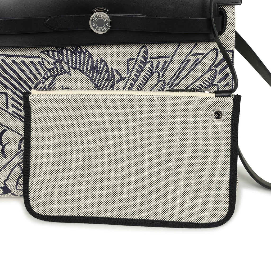 Pre-owned Hermes Herbag Zip Pegase Pop PM 31 Ecru Toile H Canvas and Black Hunter Palladium Hardware - Image 12