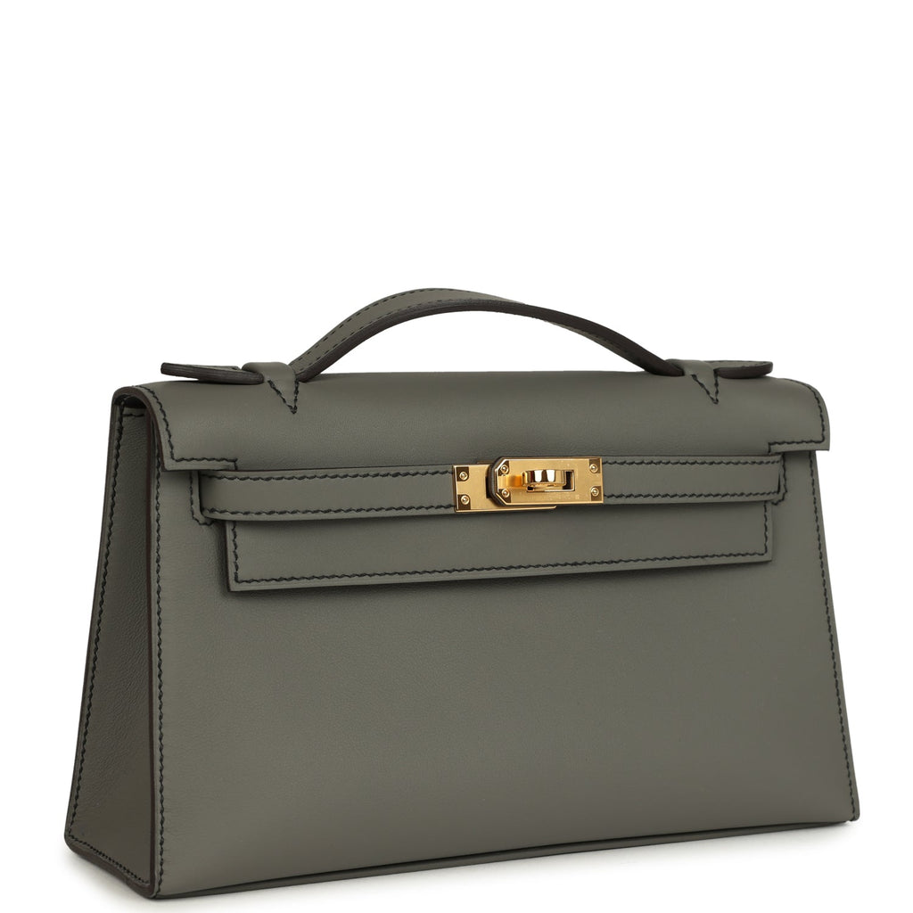 Hermes Special Order (HSS) Kelly Pochette Gris Meyer Verso Swift Gold Hardware - Image 3