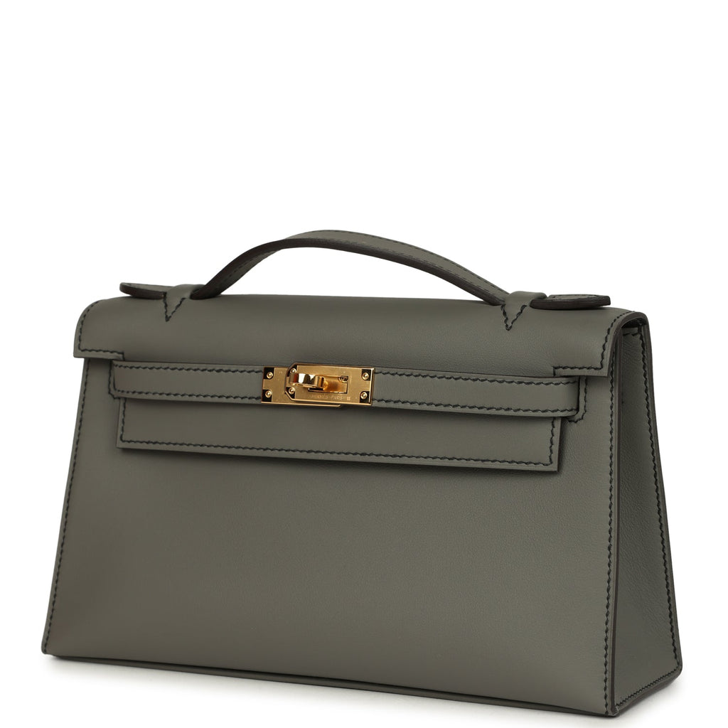 Hermes Special Order (HSS) Kelly Pochette Gris Meyer Verso Swift Gold Hardware - Image 6