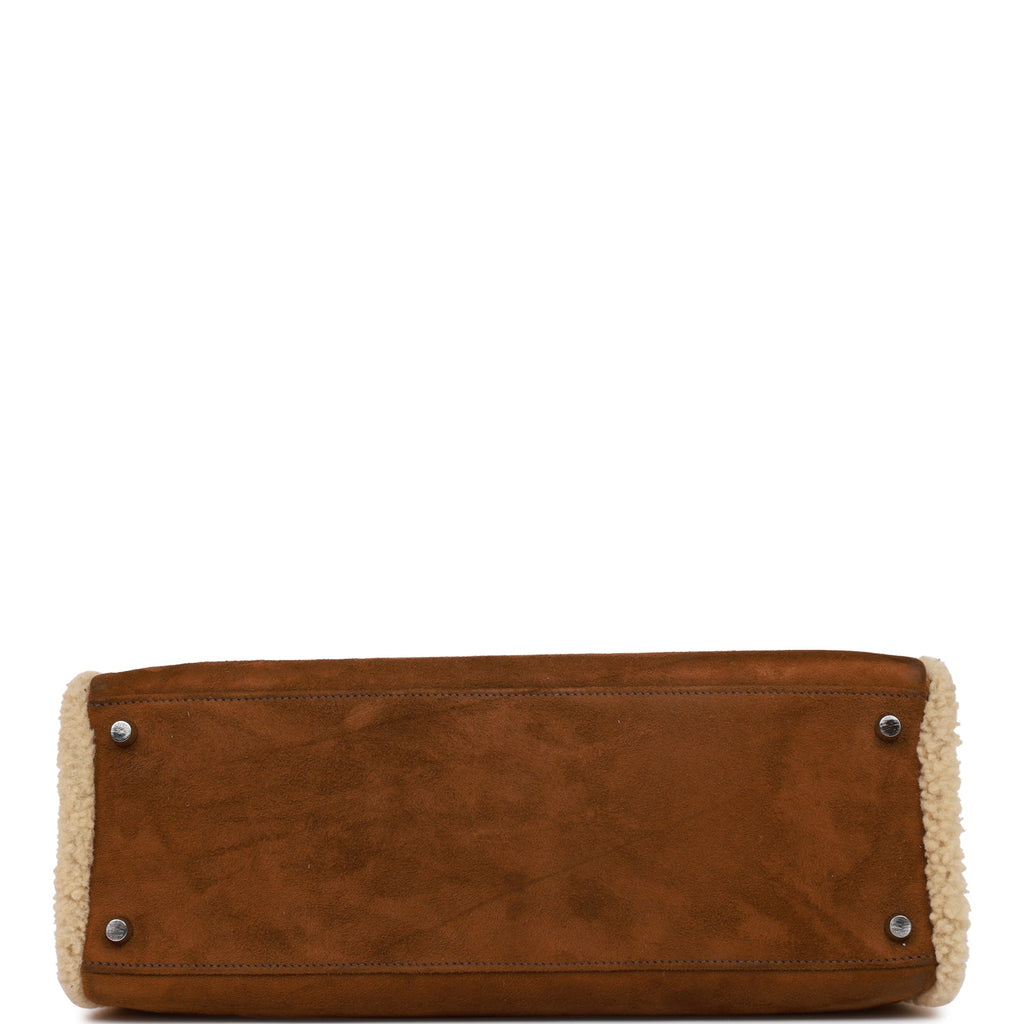 Pre-owned Hermes Teddy Kelly 35 Shearling and Ebene Barenia Palladium Hardware - Image 7