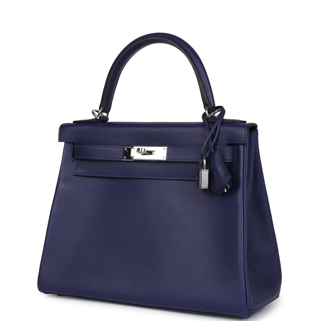 Pre-owned Hermes Kelly Retourne 28 Bleu Encre Verso Evercolor Palladium Hardware - Image 6