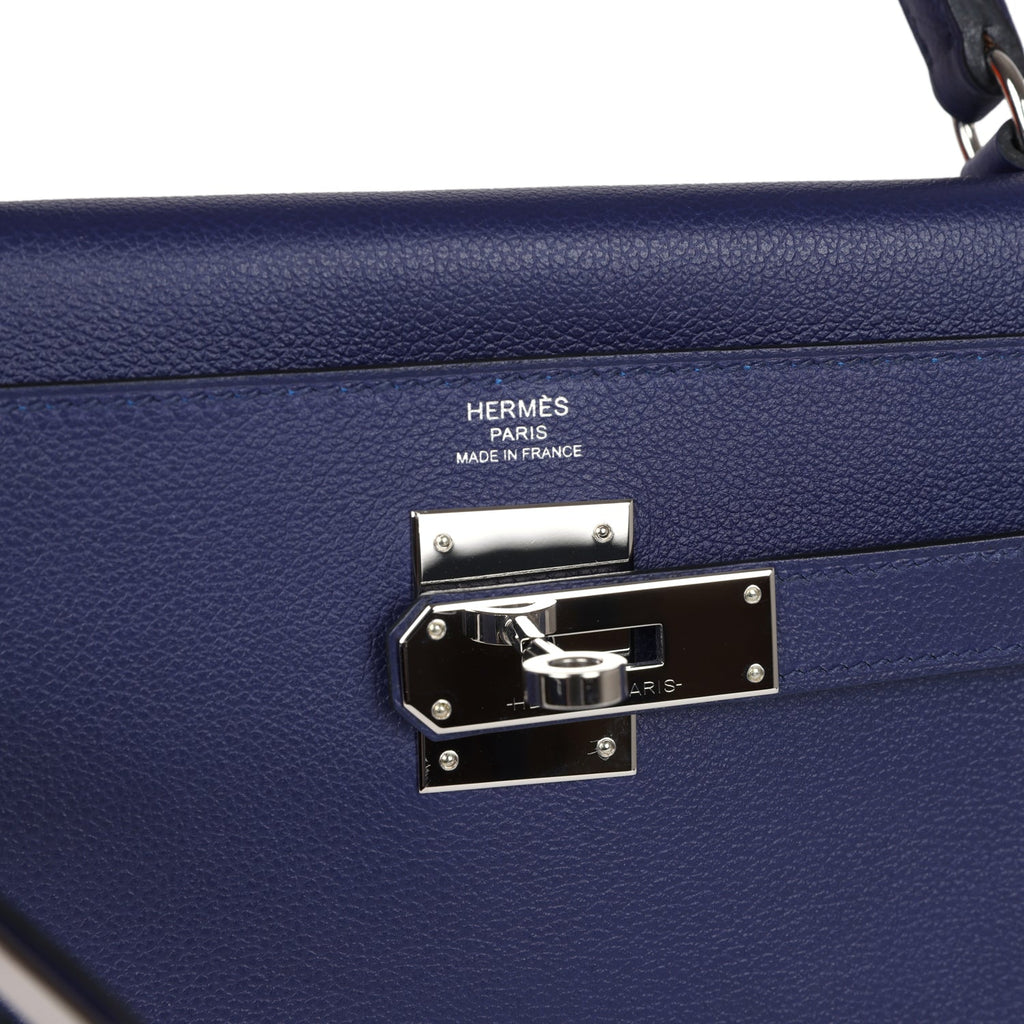 Pre-owned Hermes Kelly Retourne 28 Bleu Encre Verso Evercolor Palladium Hardware - Image 8