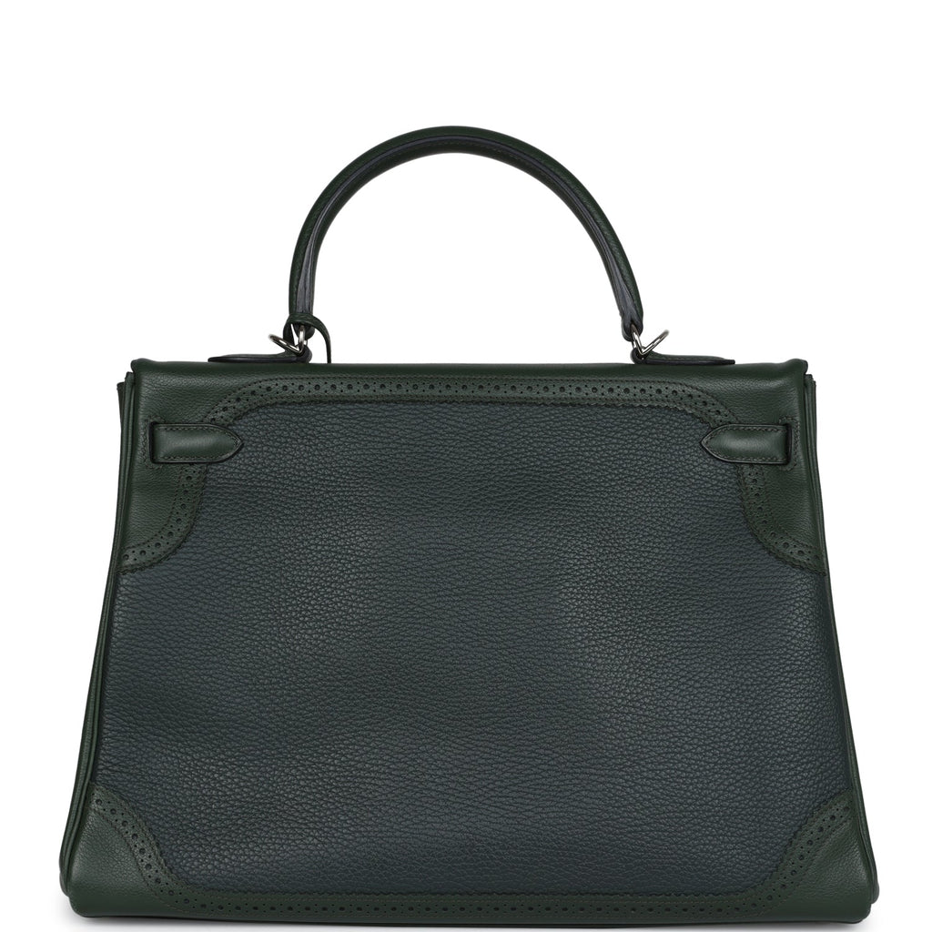 Pre-owned Hermes Ghillies Kelly 35 Retourne Vert Fonce Clemence and Vert Anglais Evercolor Palladium Hardware - Image 5