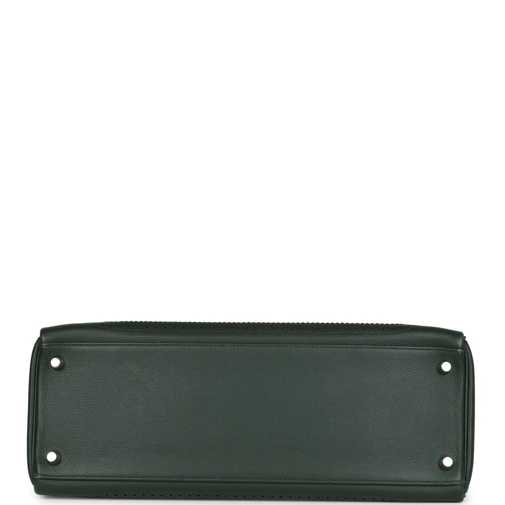 Pre-owned Hermes Ghillies Kelly 35 Retourne Vert Fonce Clemence and Vert Anglais Evercolor Palladium Hardware - Image 7