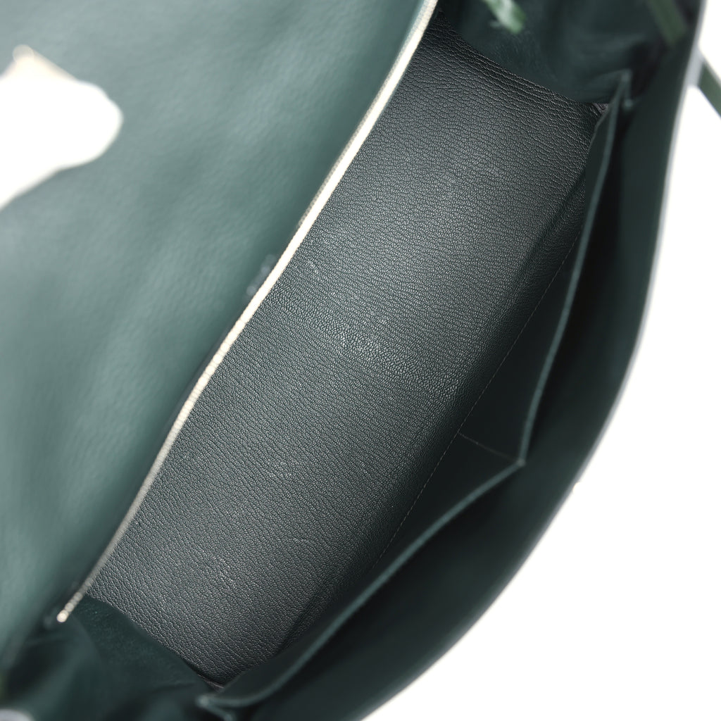 Pre-owned Hermes Ghillies Kelly 35 Retourne Vert Fonce Clemence and Vert Anglais Evercolor Palladium Hardware - Image 10
