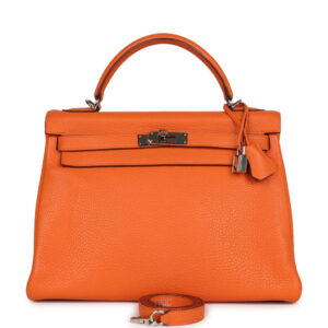 Pre-owned Hermes Kelly Retourne 32 Orange Togo Palladium Hardware