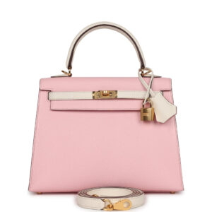 Hermes Special Order (HSS) Kelly Sellier 25 Rose Sakura and Nata Chevre Gold Hardware
