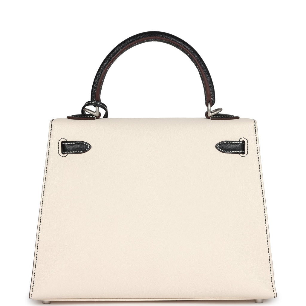 Hermes Special Order (HSS) Kelly Sellier 25 Nata and Black Chevre Mysore Brushed Palladium Hardware - Image 5