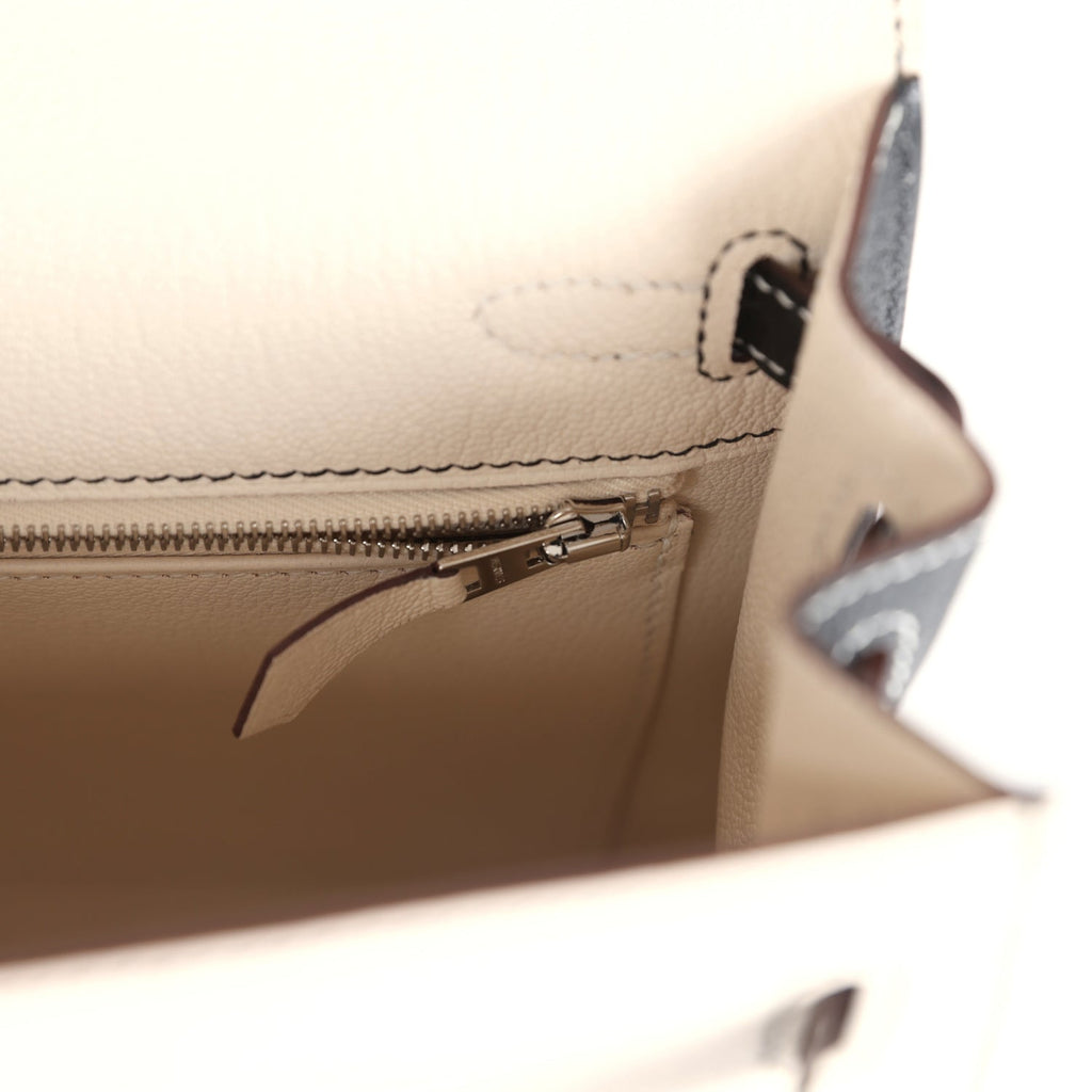 Hermes Special Order (HSS) Kelly Sellier 25 Nata and Black Chevre Mysore Brushed Palladium Hardware - Image 10