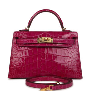 Pre-owned Hermes Kelly Sellier 20 Rose Scheherazade Shiny Alligator Gold Hardware