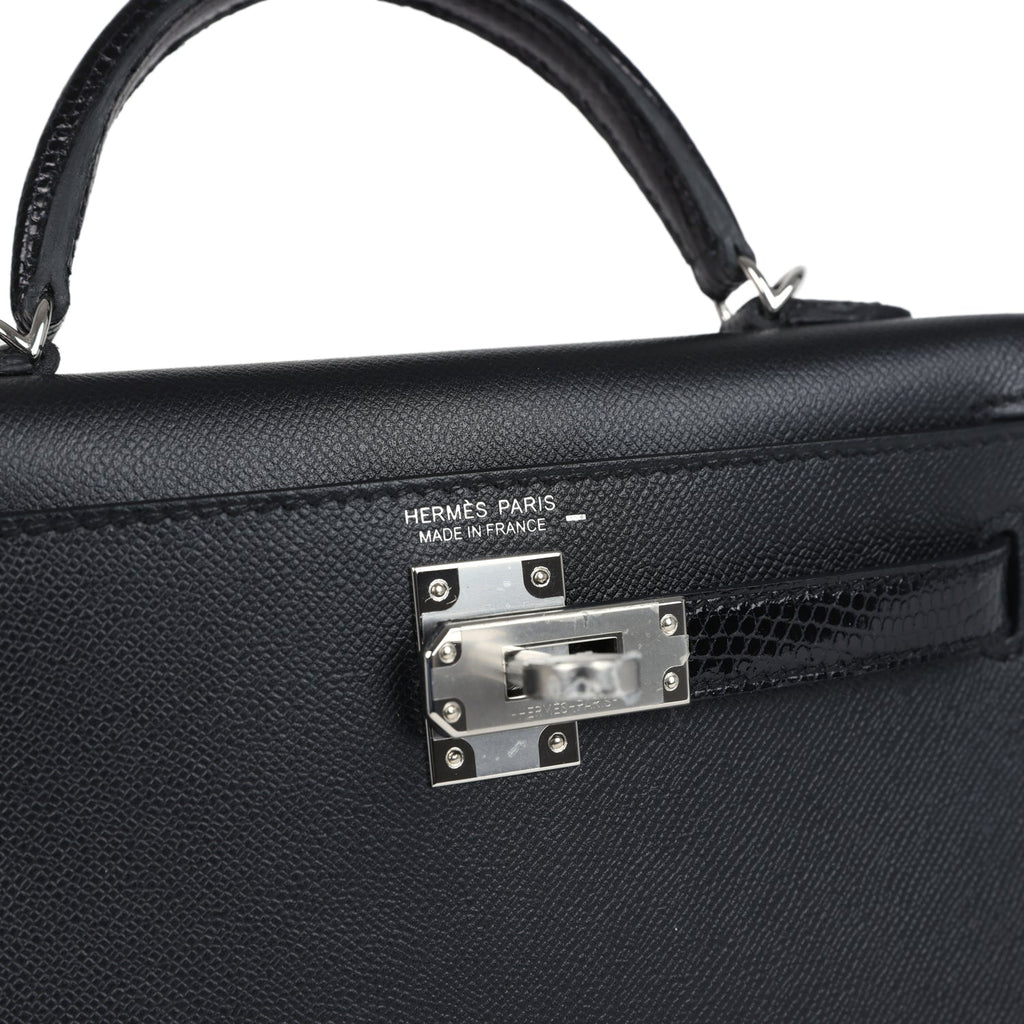 Hermes Kelly Sellier 20 Black Madame and Shiny Varanus Lizard Touch Palladium Hardware - Image 8