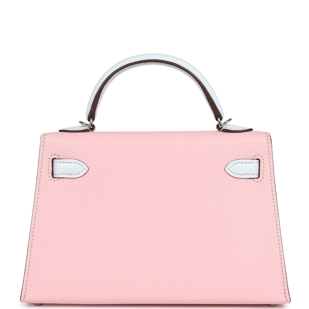 Hermes Special Order (HSS) Kelly Sellier 20 Rose Sakura and Bleu Brume Chevre Palladium Hardware - Image 5