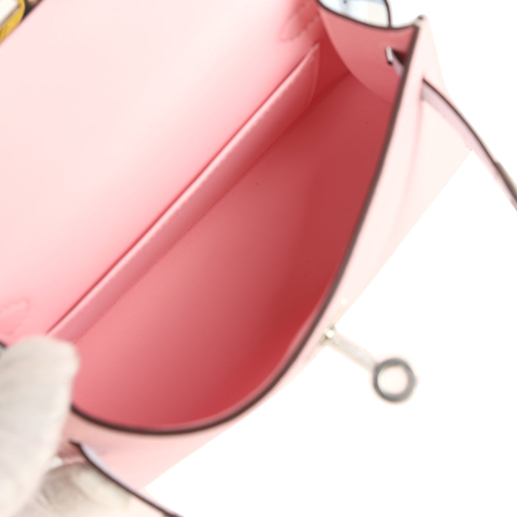 Hermes Special Order (HSS) Kelly Sellier 20 Rose Sakura and Bleu Brume Chevre Palladium Hardware - Image 9