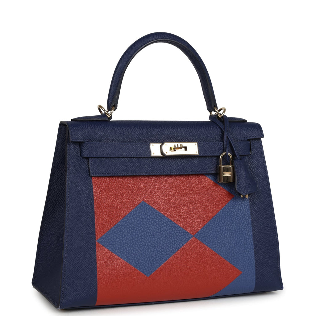 Pre-owned Hermes Special Order (HSS) Kellygraphie Kelly Sellier 28 "Lettre B" Bleu Nuit Epsom Permabrass Hardware - Image 3
