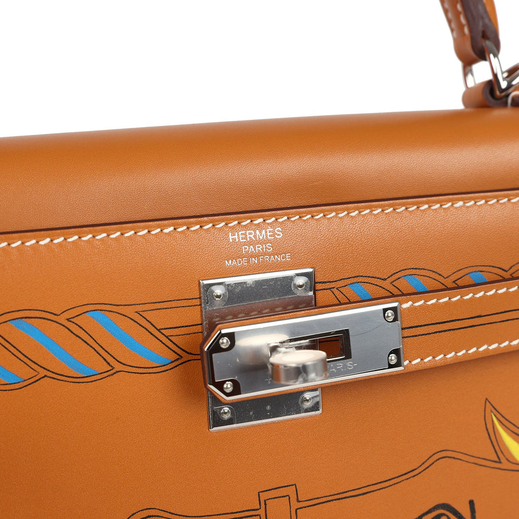 Hermes Kelly Sellier 28 "Painted Quadrige" Naturel Sable Butler Palladium Hardware - Image 8