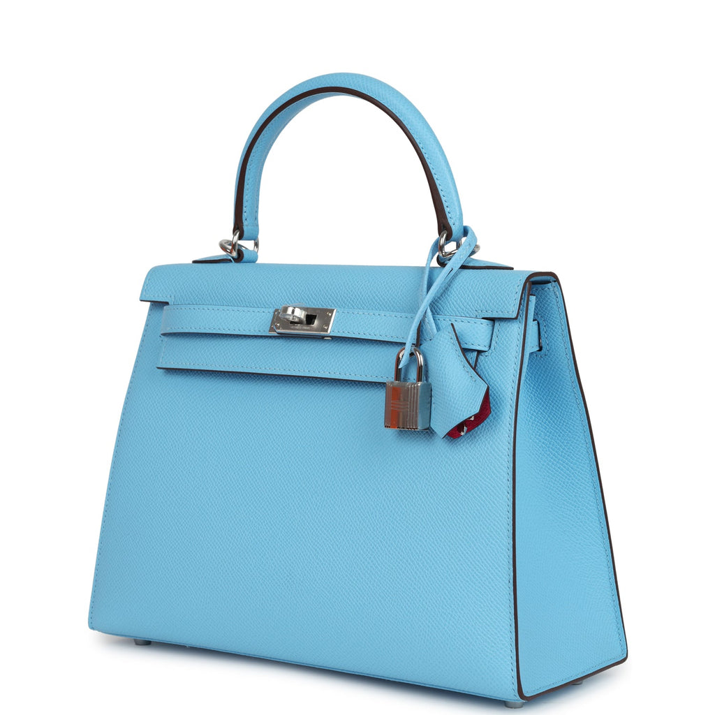 Hermes Special Order (HSS) Kelly Sellier 25 Bleu Celeste Verso Epsom Palladium Hardware - Image 6