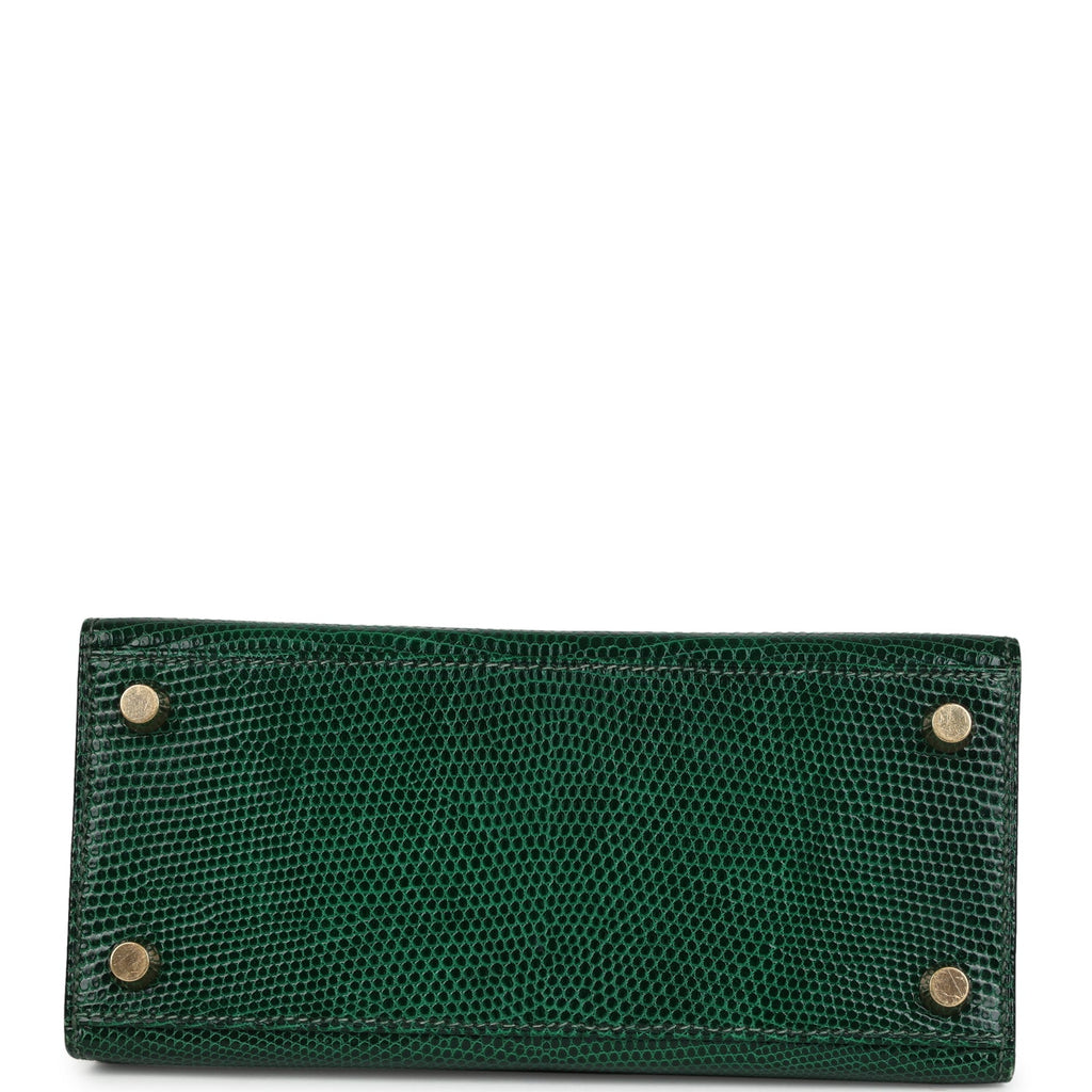 Vintage Hermes Kelly Sellier 20 Vert Fonce Varanus Salvator Lizard Gold Hardware - Image 7