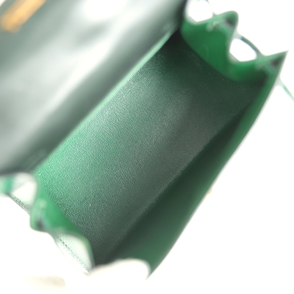 Vintage Hermes Kelly Sellier 20 Vert Fonce Varanus Salvator Lizard Gold Hardware - Image 9