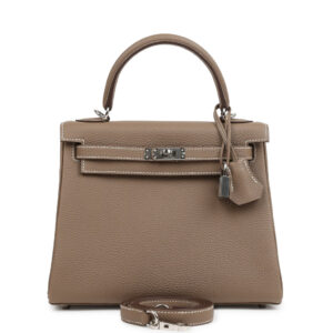 Pre-owned Hermes Kelly Retourne 25 Etoupe Togo Palladium Hardware