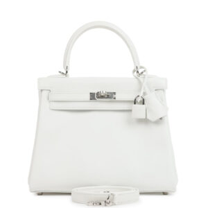 Hermes Kelly Retourne 25 New White Swift Palladium Hardware