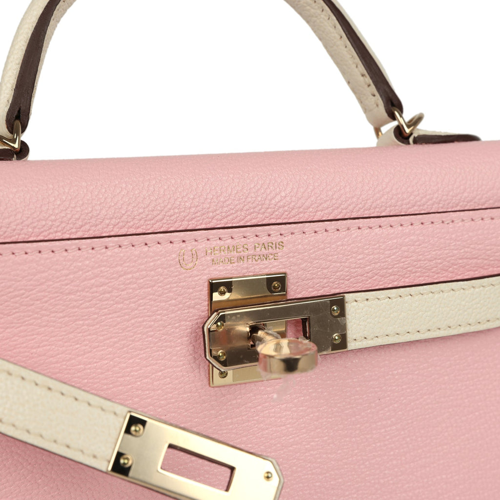 Hermes Special Order (HSS) Kelly Sellier 20 Rose Sakura and Nata Chevre Mysore Permabrass Hardware - Image 8