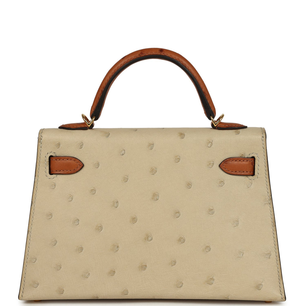 Hermes Special Order (HSS) Kelly Sellier 20 Parchemin and Cognac Ostrich Gold Hardware - Image 5
