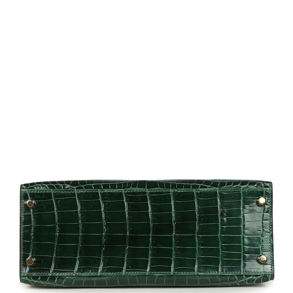Pre-owned Hermes Kelly Sellier 28 Vert Fonce Shiny Niloticus Crocodile Gold Hardware - Image 7