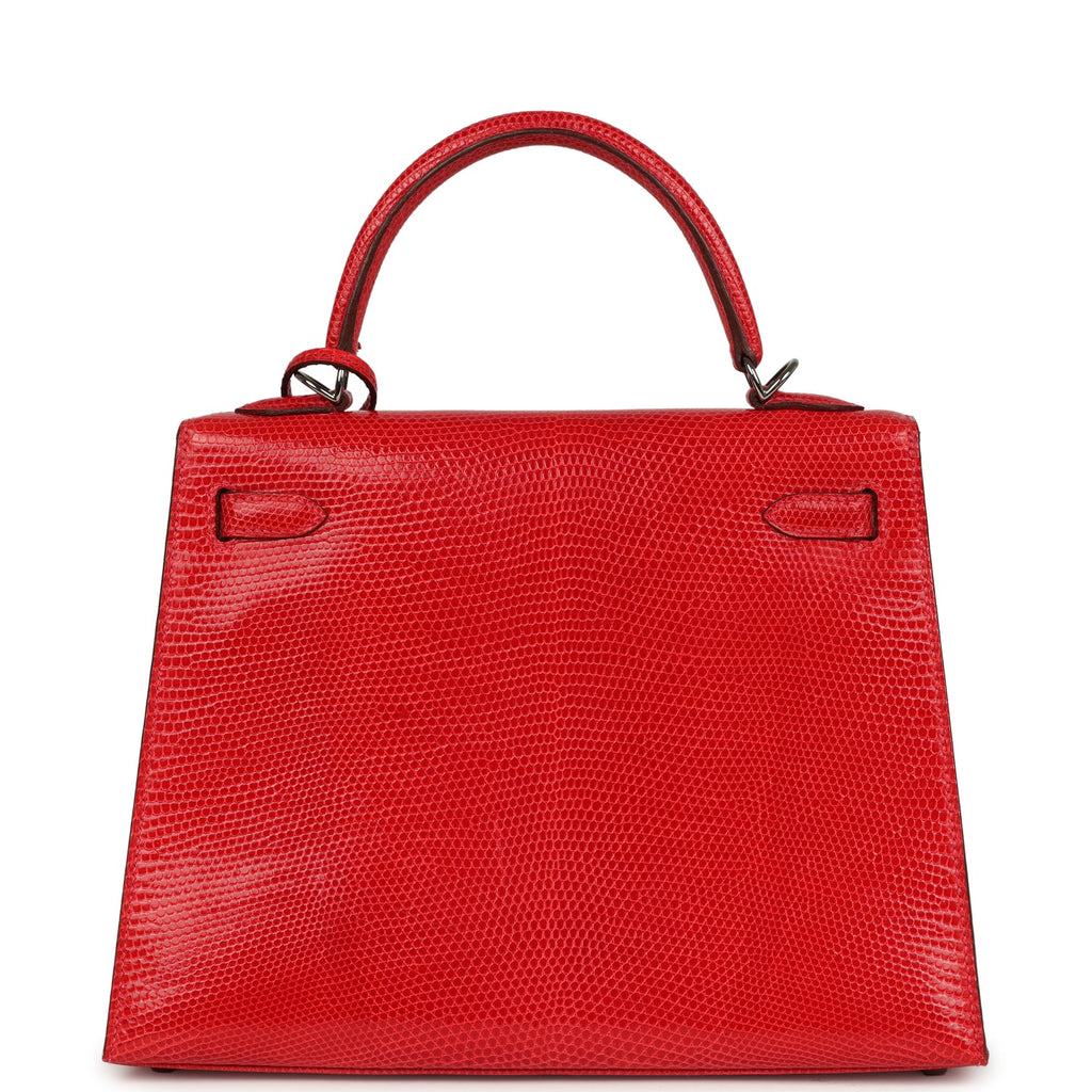 Vintage Hermes Kelly Sellier 25 Rouge Moyen Varanus Niloticus Lizard Ruthenium Hardware - Image 5