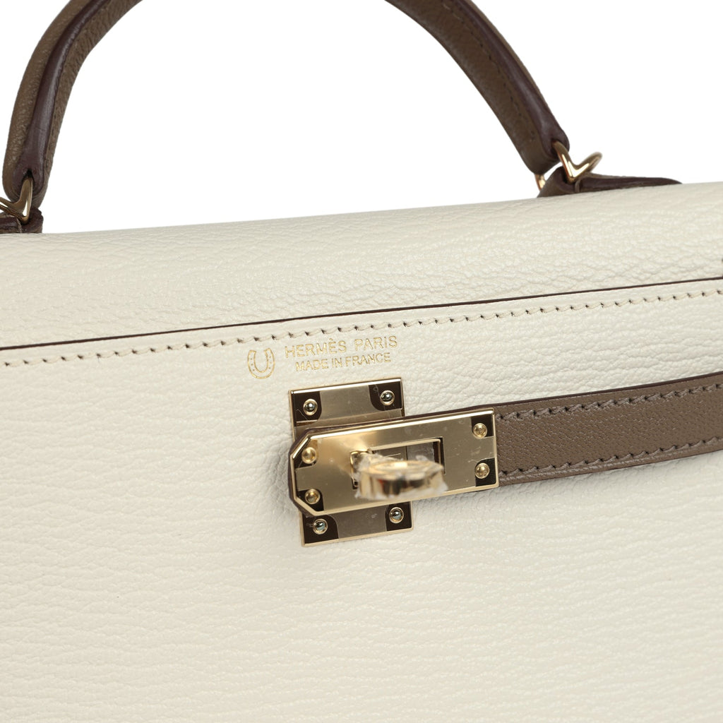 Hermes Special Order (HSS) Kelly Sellier 20 Nata and Etoupe Chevre Mysore Permabrass Hardware - Image 8